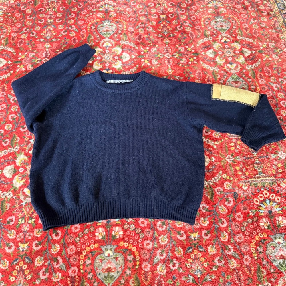 GR10K Crewneck Sweater Mens M Navy Blue Excellent Wool Italy Utility Patch